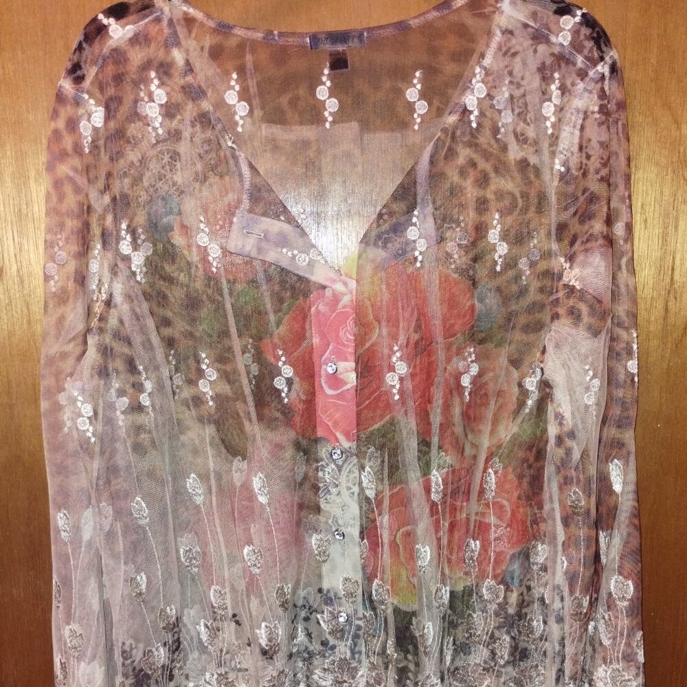 Sheer Lace Embroidered Floral Blouse